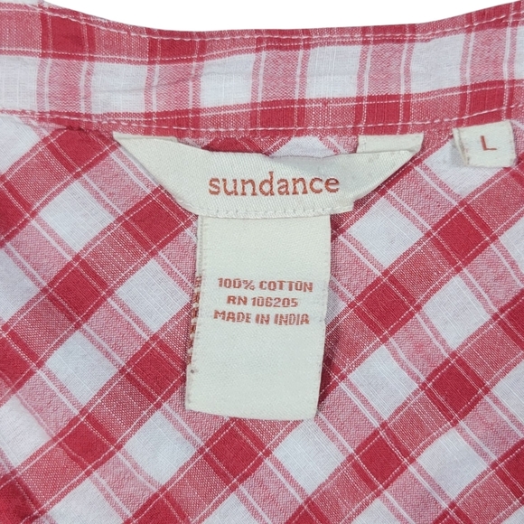 Sundance Top Womens L Red Gingham Check Ruffle Button Shirt Prairie Cottagecore - Picture 3 of 9